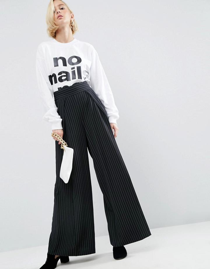 Wah London X Asos Relaxed Tailored Pant In Pinstripe - Black