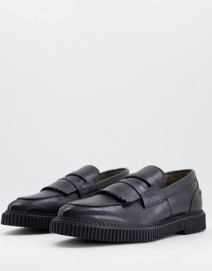 Bolongaro Trevor Leather Fringed Loafer Shoes With Ridge Sole-black