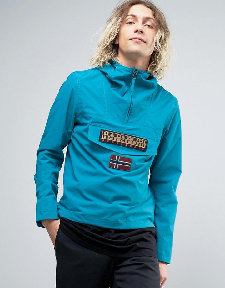 Napapijri Rainforest Overhead Jacket Hooded Layered Nylon In Blue - Blue