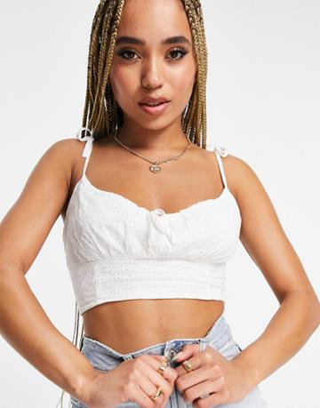 Na-kd X Sanne De Kramer Tie Detail Cami Crop Top In White
