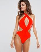 Prettylittlething Cut Out Swimsuit - Orange
