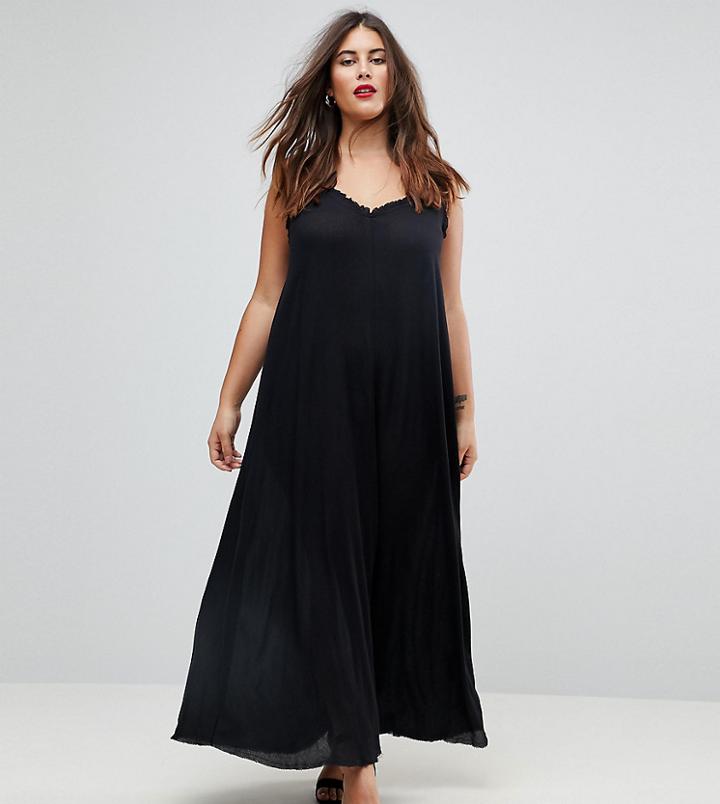 Asos Curve Scoop Back Maxi Dress In Crinkle - Black