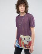 Asos Relaxed T-shirt With Crane Hem Print In Linen Look - Red