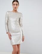 Club L Two Tone Sequins Low Back Bodycon Mini Dress - Gold