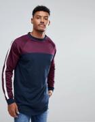 Asos Super Longline Long Sleeve T-shirt With Contrast Yoke And Curved Hem - Navy