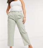Asos Design Curve Pleat-front Chino With Cargo Pockets In Sage-green