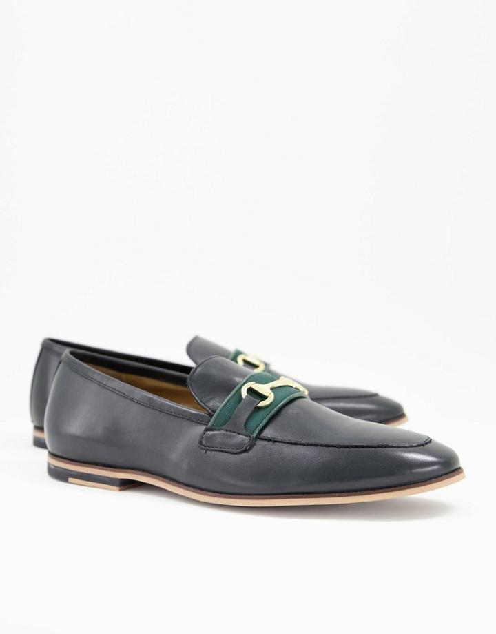 Walk London Bar Raphael Loafers In Black Hi Shine Leather