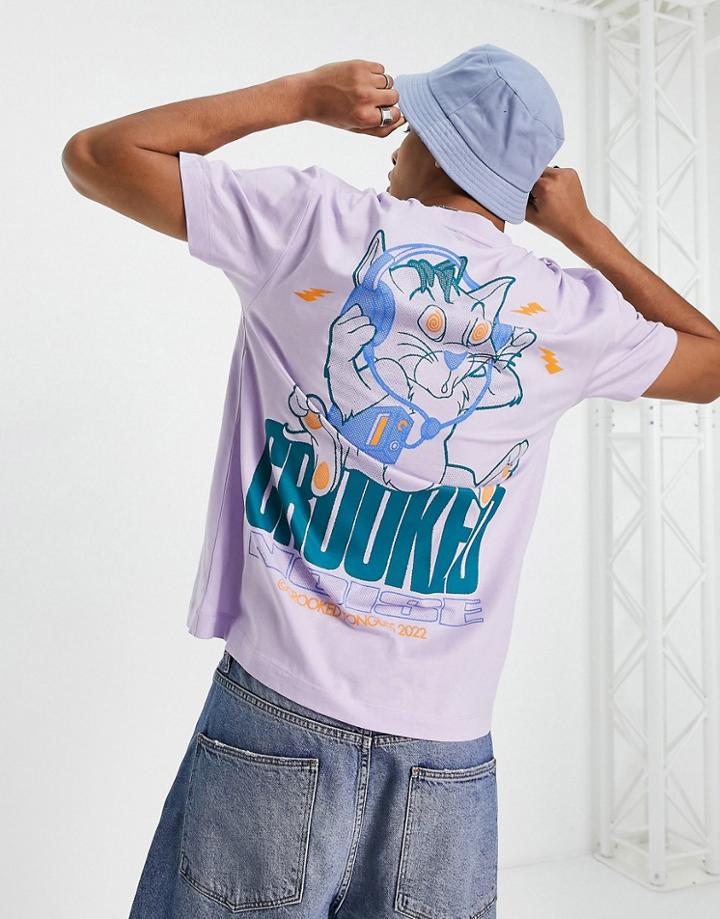 Crooked Tongues T-shirt With Cat Noise Print In Lilac-purple