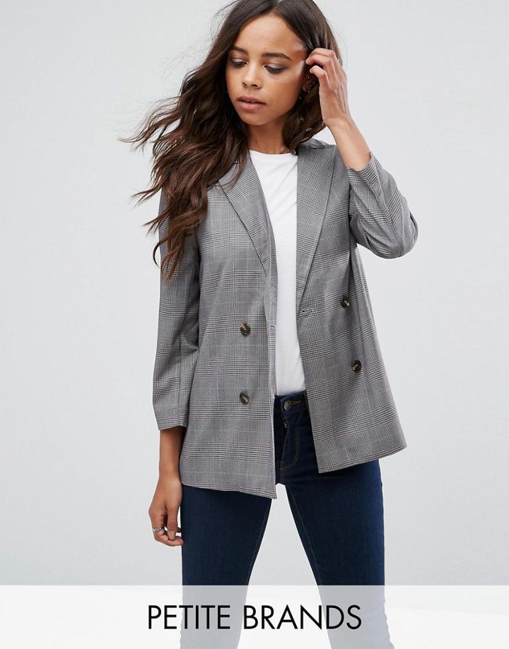Vero Moda Petite Double Breasted Check Blazer - Black