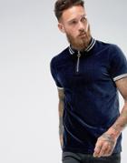 Asos Polo Shirt In Cord With Zip Neck And Tipping - Navy