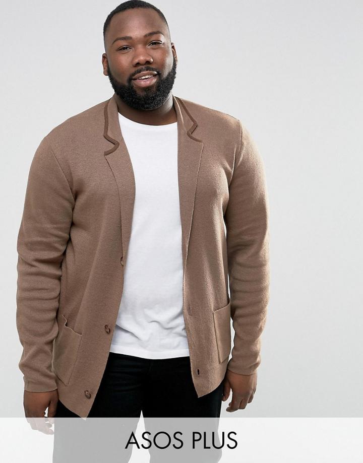 Asos Plus Knitted Blazer In Light Brown - Brown