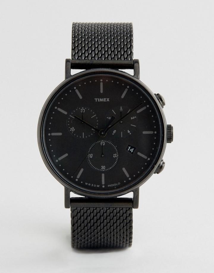 Timex Fairfield Chronograph 41mm Mesh Watch In Black Ip - Black