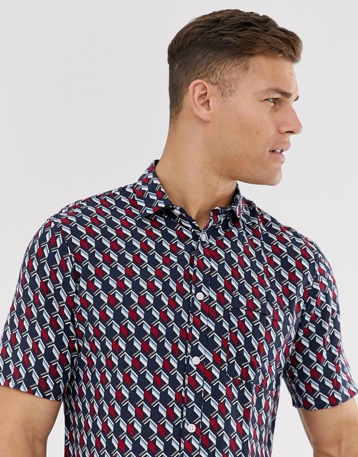 Selected Homme Short Sleeve Printed Shirt In Viscose-red