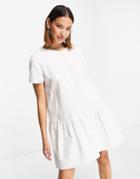 Noisy May Denim Smock Dress With Peplum Hem In White