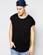 Asos Super Oversized T-shirt With Sccop Neck And Raw Sleeves In Black - Black