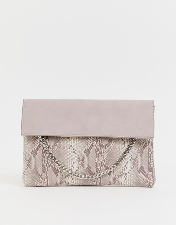 Lipsy Chain Detail Clutch Bag In Snake Print - Multi