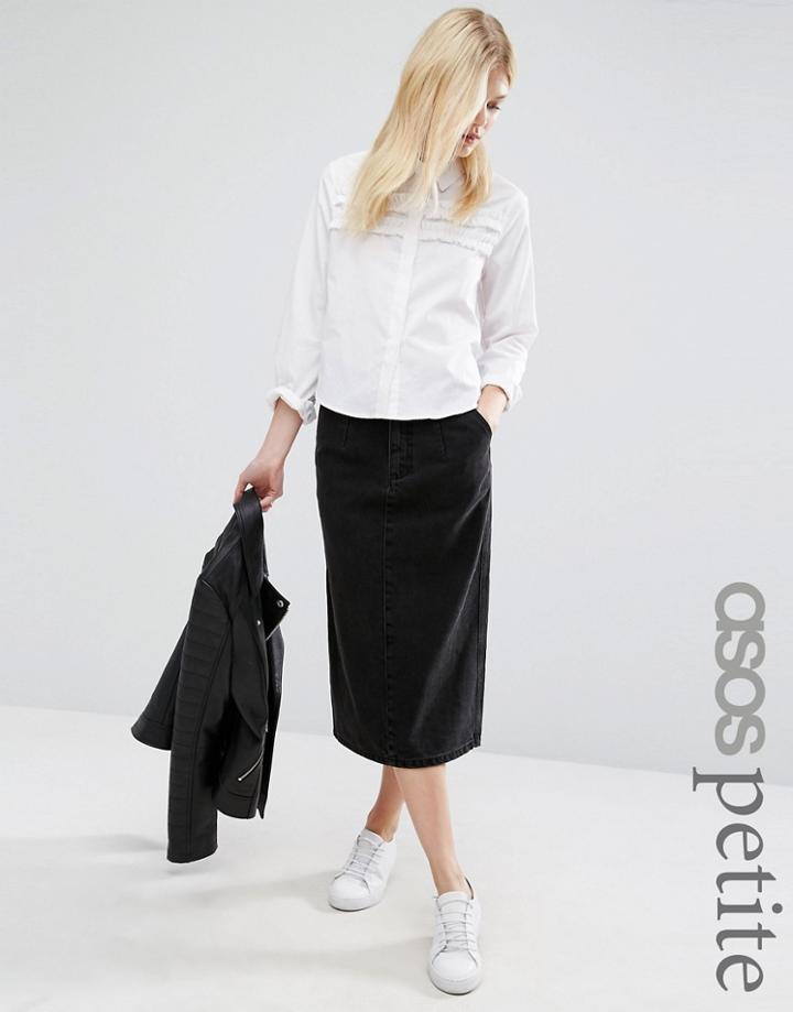 Asos Petite Denim Mom Skirt In Washed Black - Black