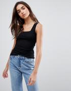 Asos Tank With Square Neck In Textured Rib - Black