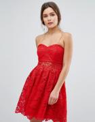 Asos Bandeau Mini Dress In Lace-red