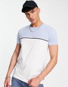 French Connection Color Block Piping T-shirt In White Sky Mel