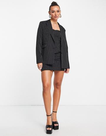 Extro & Vert Oversized Blazer In Pinstripe-black