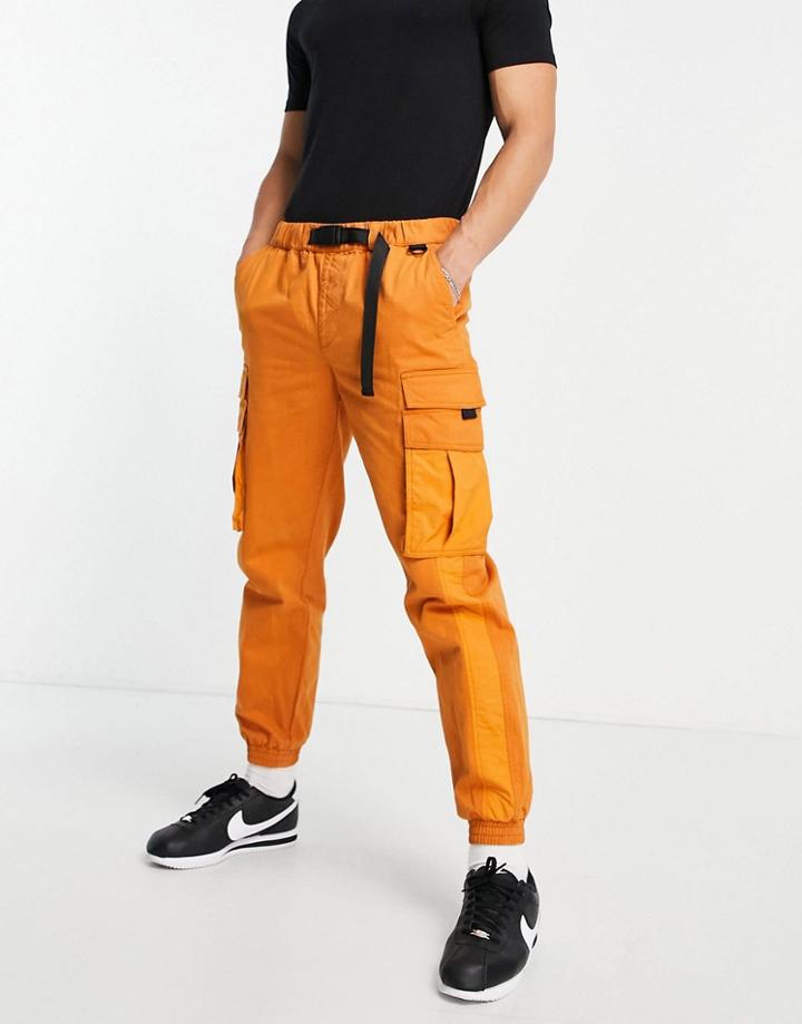 Topman Skinny Belted Cargo Pants With Side Panel In Orange