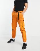Topman Skinny Belted Cargo Pants With Side Panel In Orange