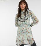 Topshop Idol Shirt Dress With Ruffle Detail In Floral Print-multi
