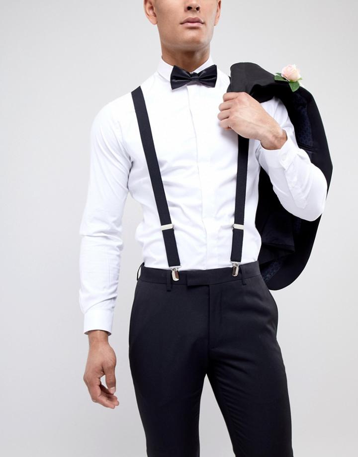 Religion Wedding Suspenders & Bow Tie Set With Tonal Logo - Black