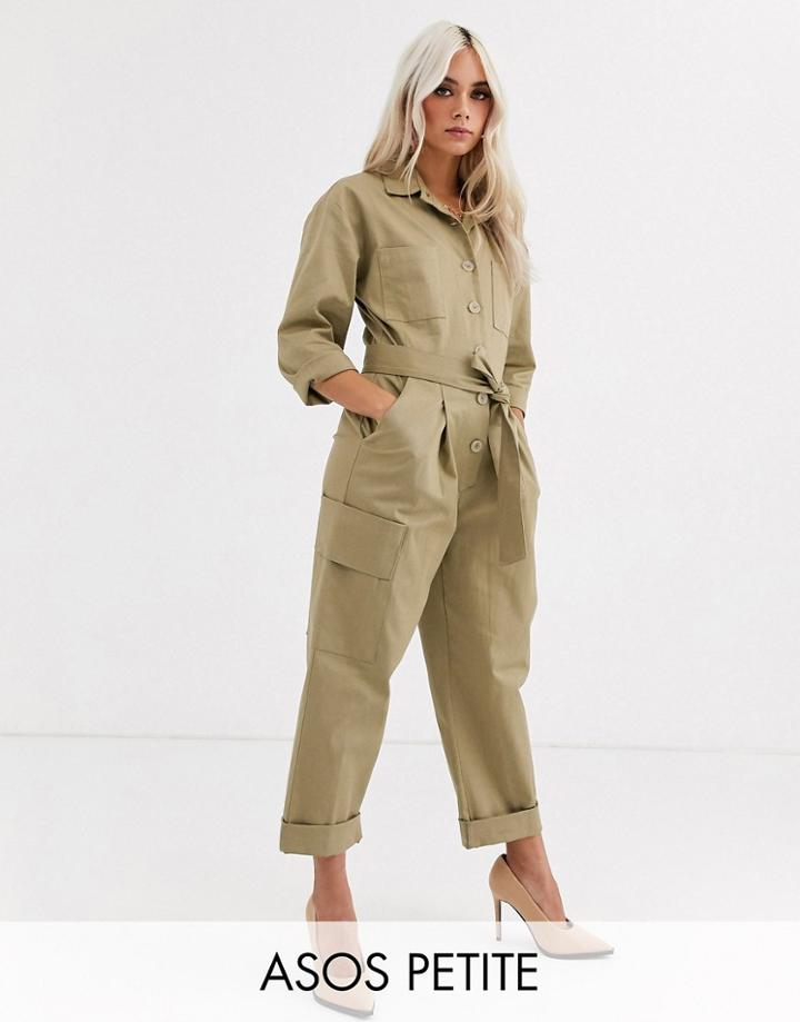 Asos Design Petite Oversized Pocket Boiler Jumpsuit With Rolled Hem