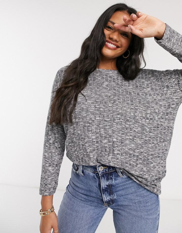 Jdy Ribbed Crew Neck Top In Gray