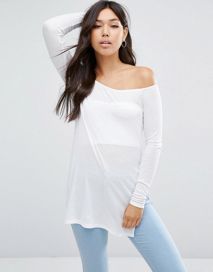 Asos Off Shoulder Slouchy Top With Side Splits - White