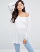 Asos Off Shoulder Slouchy Top With Side Splits - White
