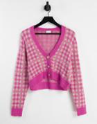 Vila Knitted Cardigan In Check - Part Of A Set-pink