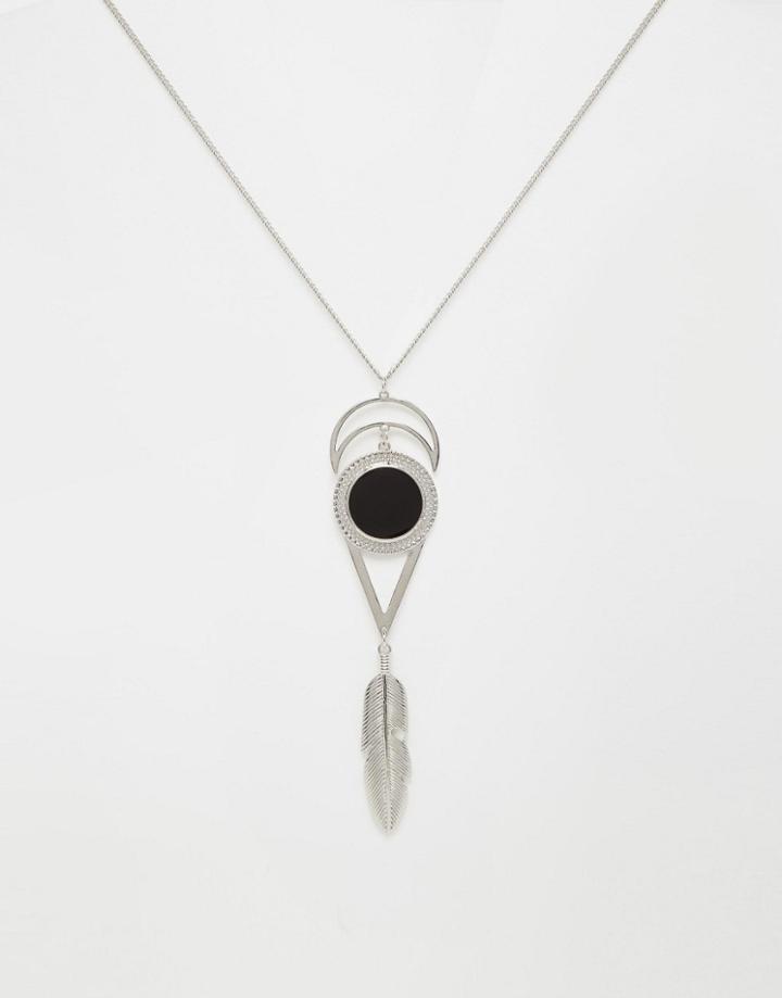 Asos Moon Feather Long Pendant - Silver