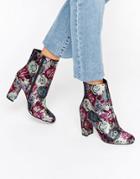 Dune Oxford Floral Heeled Ankle Boots - Multi