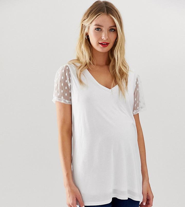 Asos Design Maternity Nursing Double Layer T-shirt With Dobby Mesh Sleeve In White