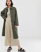 Monki Oversized Utility Style Lightweight Coat In Khaki-green