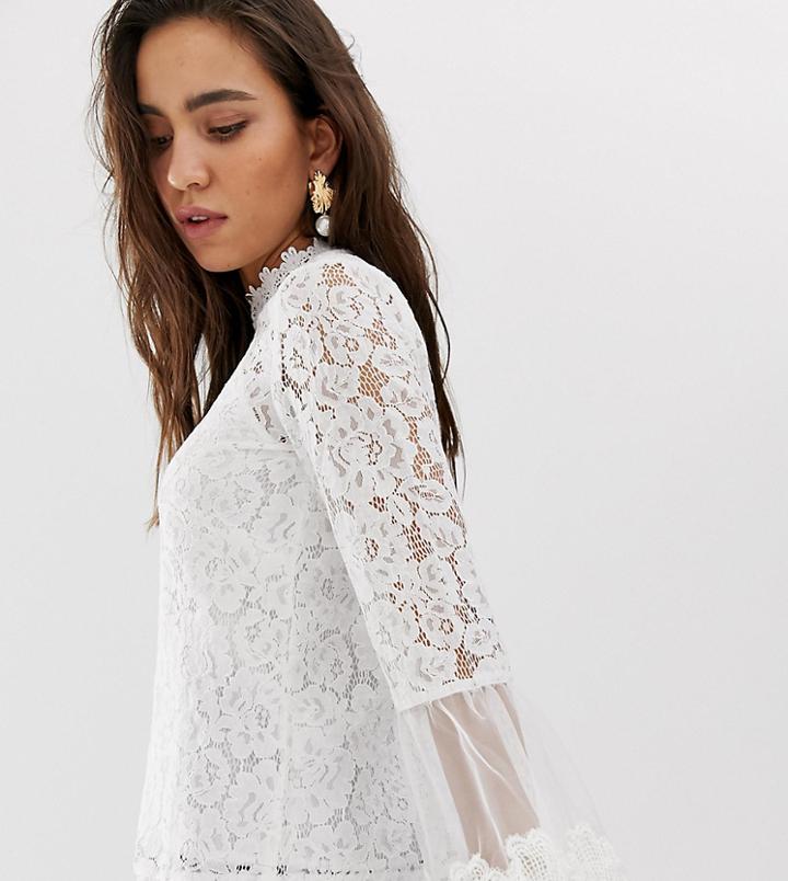 River Island Lace Blouse In White - Cream