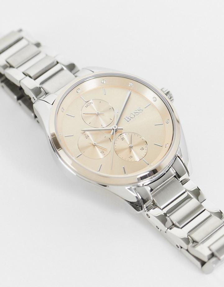 Boss Womens Pink Dial Chronograph Bracelet Watch In Silver 1502604