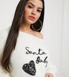 Asos Design Petite Christmas Off Shoulder Sweater In Eyelash Yarn With Sequin Detail-multi