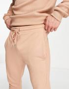Asos Design Skinny Sweatpants With Rib Side Panel In Orange - Part Of A Set-brown