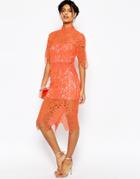 Asos Lace Scallop Crop Top Midi Dress - Orange