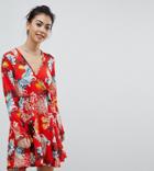 Boohoo Petite Floral Print Tie Front Dress - Multi