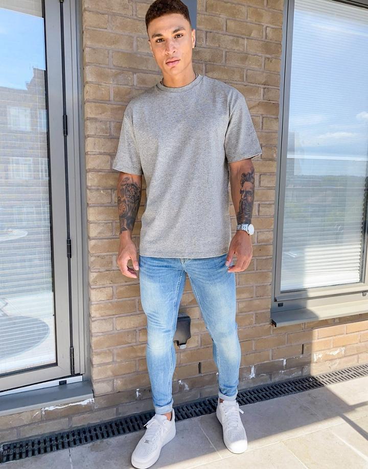 Topman Oversized T-shirt In Gray Marl-grey