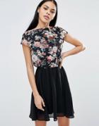 Pussycat London Floral Top Skater Dress - Black
