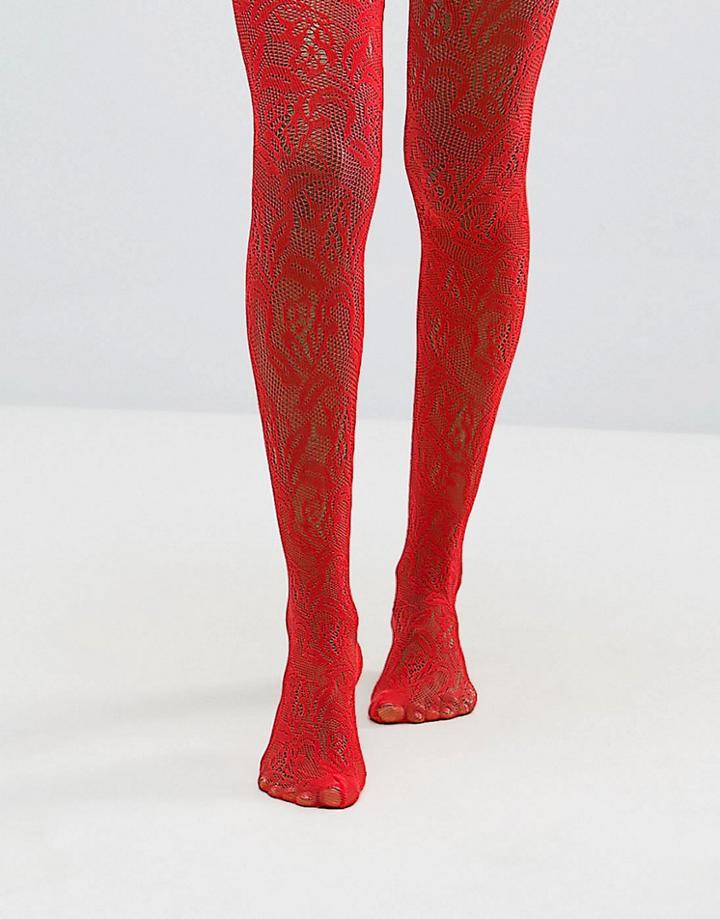 Asos Floral Lace Mesh Tight - Red