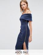 Asos Tall Clean Scuba Midi Cuff One Shoulder Wrap Skirt Dress - Navy