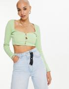 Skylar Rose Cropped Square Neck Cardigan In Green