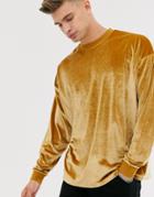Asos Design Oversized Long Sleeve T-shirt In Brown Velour - Brown
